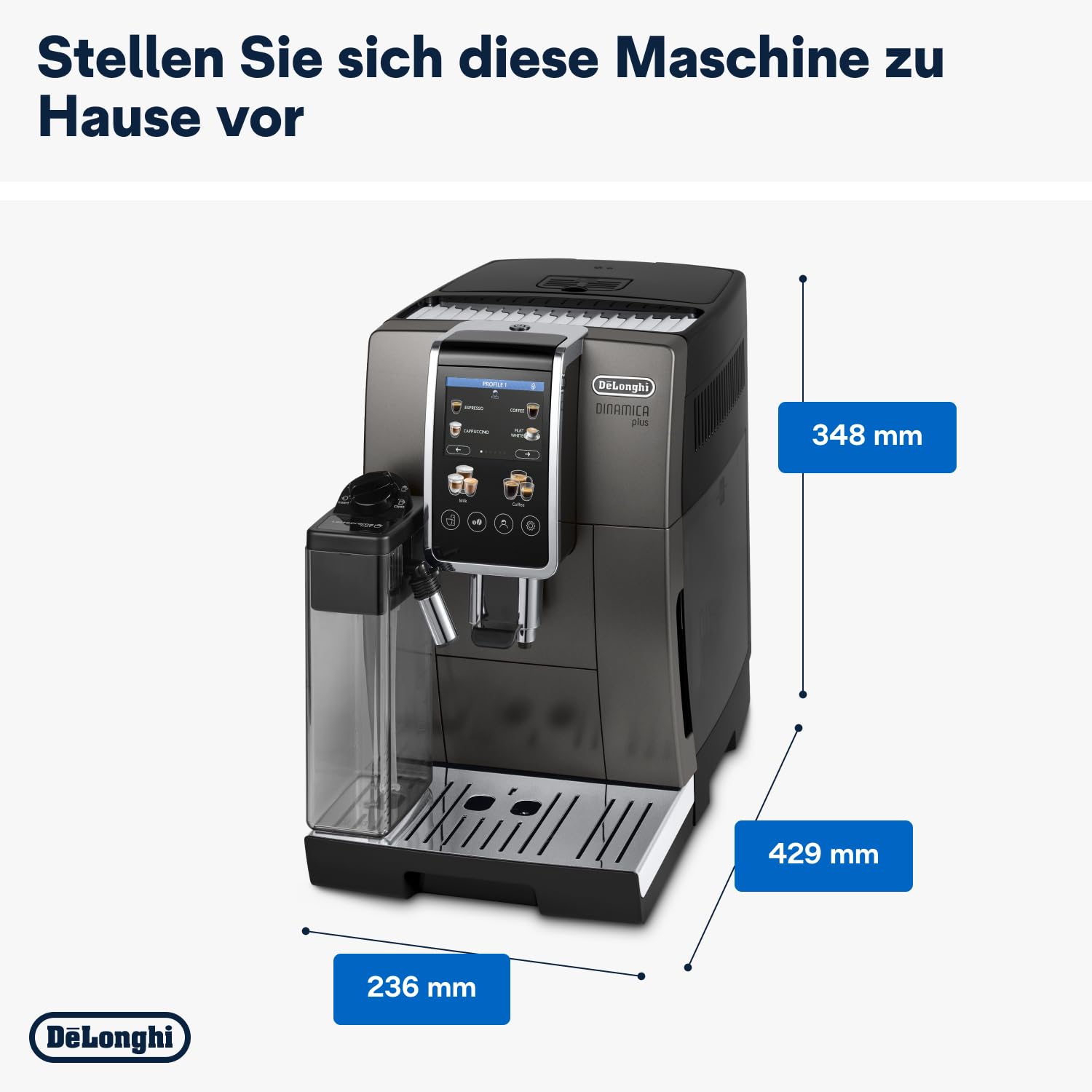 De’Longhi Dinamica Plus ECAM380.95.TB Kaffeevollautomat LatteCrema Titan Schwarz