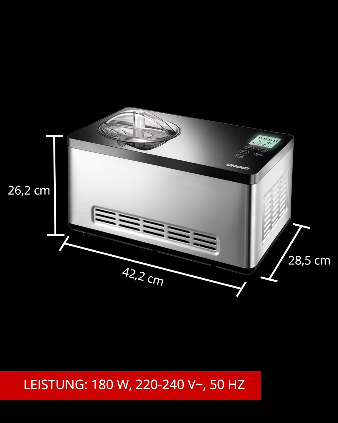 UNOLD 48845 Gusto Eismaschine mit Kompressor 2 L Edelstahl