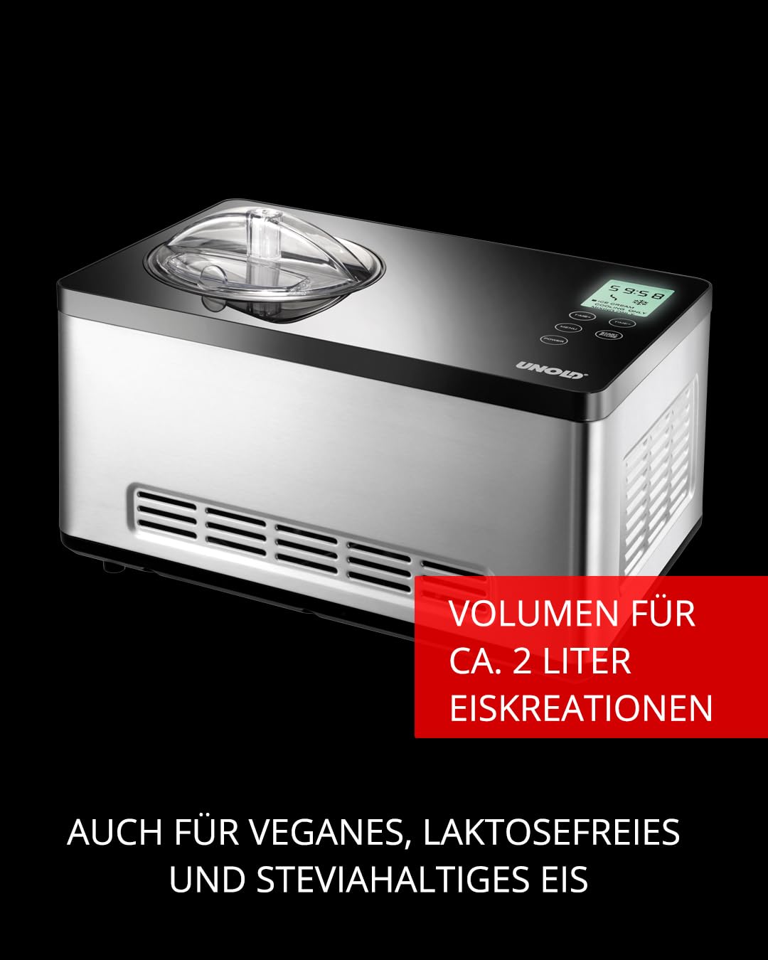 UNOLD 48845 Gusto Eismaschine mit Kompressor 2 L Edelstahl
