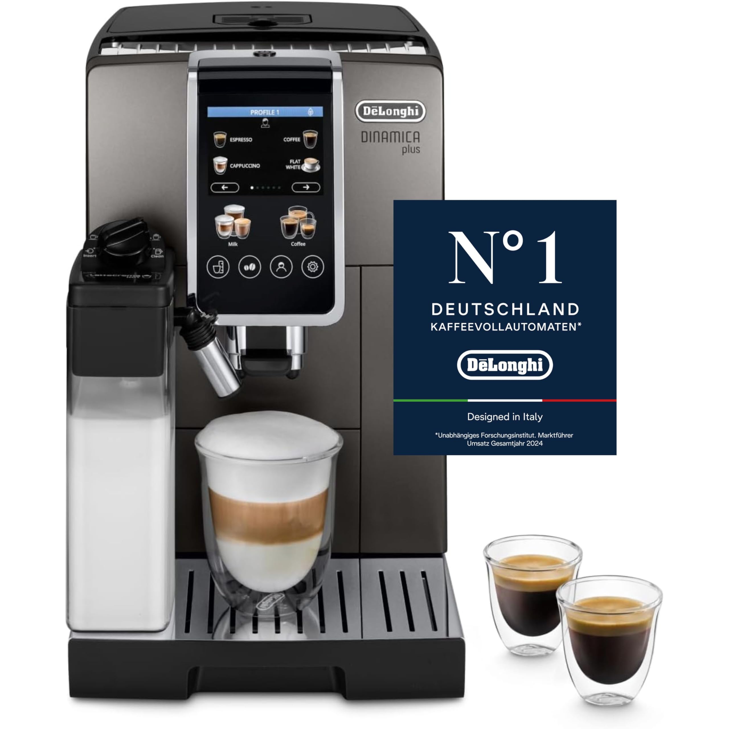 De’Longhi Dinamica Plus ECAM380.95.TB Kaffeevollautomat LatteCrema Titan Schwarz